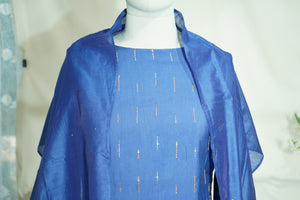 Blue Embroidered Coord Set(Top,Bottom,Scarf-Muslin)