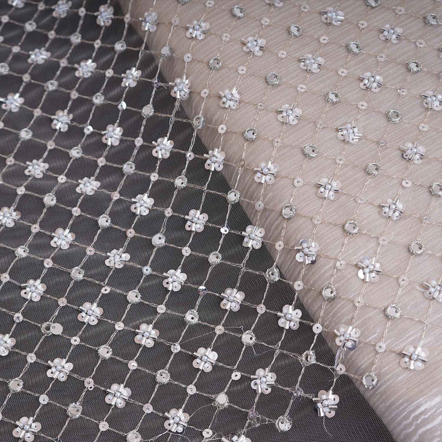 Golden Cutdana embroidery mirror work Dyeable Net Fabric AC-29014