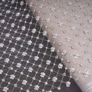 Golden Cutdana embroidery mirror work Dyeable Net Fabric AC-29014 - TradeUNO