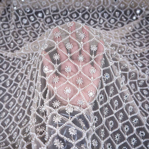 Golden Cutdana embroidery mirror work Dyeable Net Fabric AC-29015 - TradeUNO