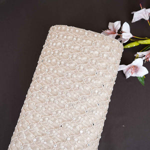 Golden Cutdana embroidery mirror work Dyeable Net Fabric AC-29017 - TradeUNO