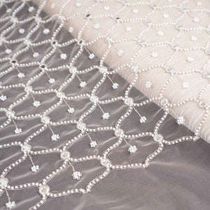 Golden Cutdana embroidery mirror work Dyeable Net Fabric AC-29017 - TradeUNO