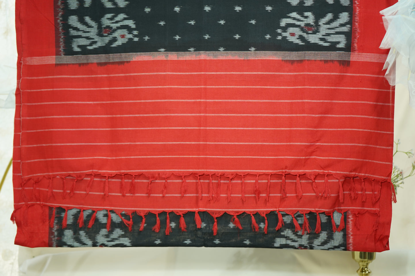 Premium Red and Black IKKAT Prints Dupatta Cotton Fabric