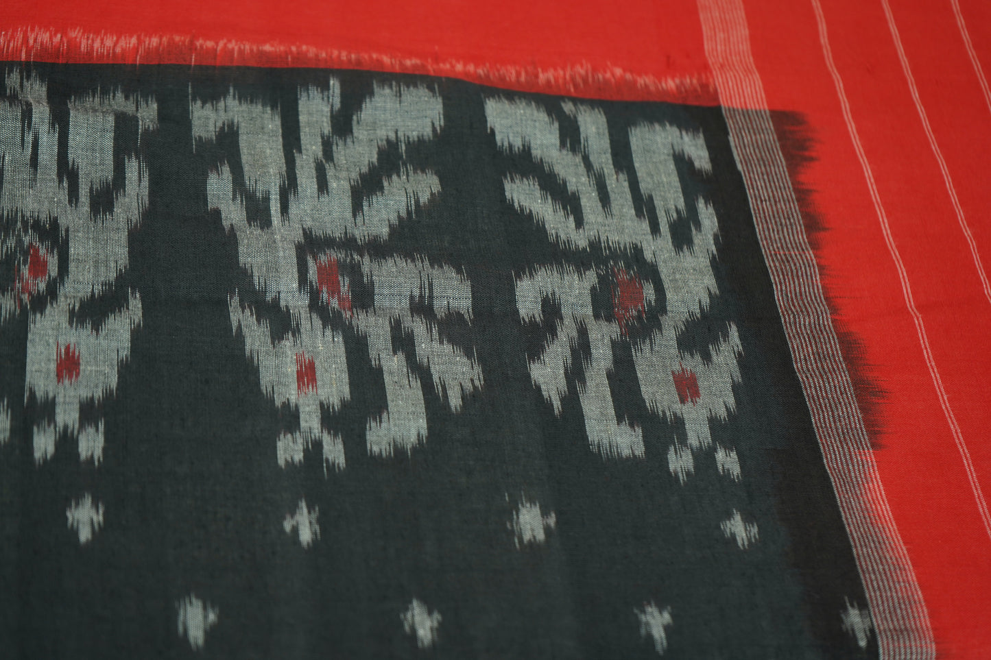 Premium Red and Black IKKAT Prints Dupatta Cotton Fabric