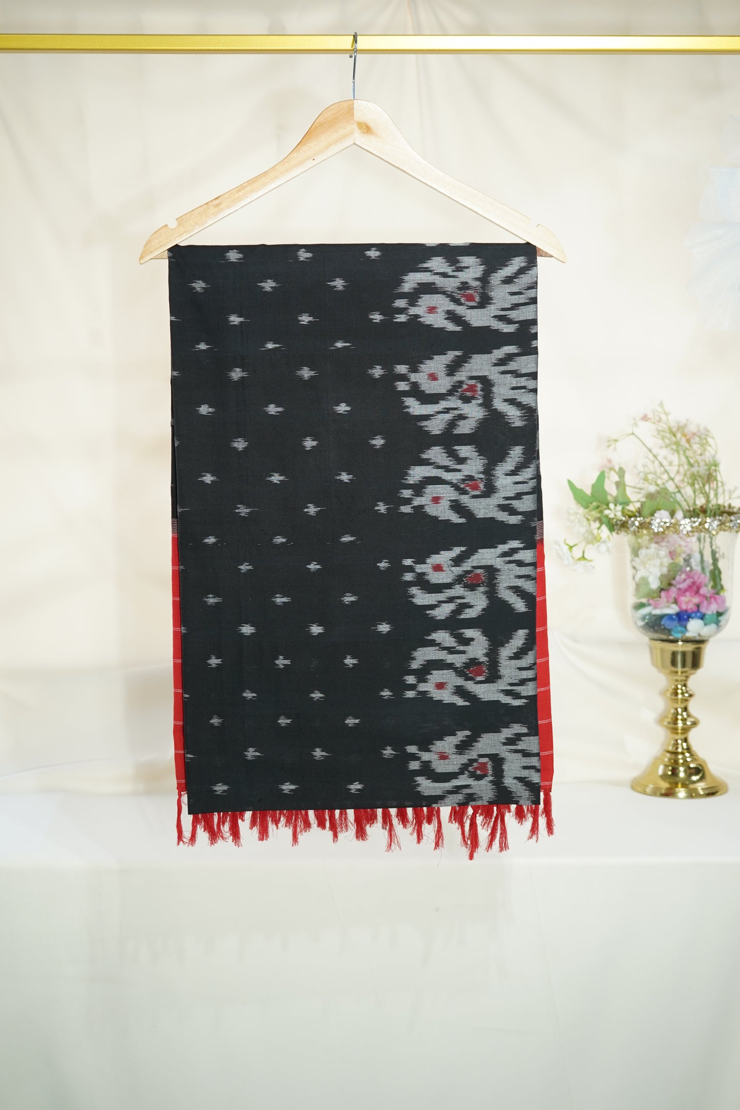 Premium Red and Black IKKAT Prints Dupatta Cotton Fabric