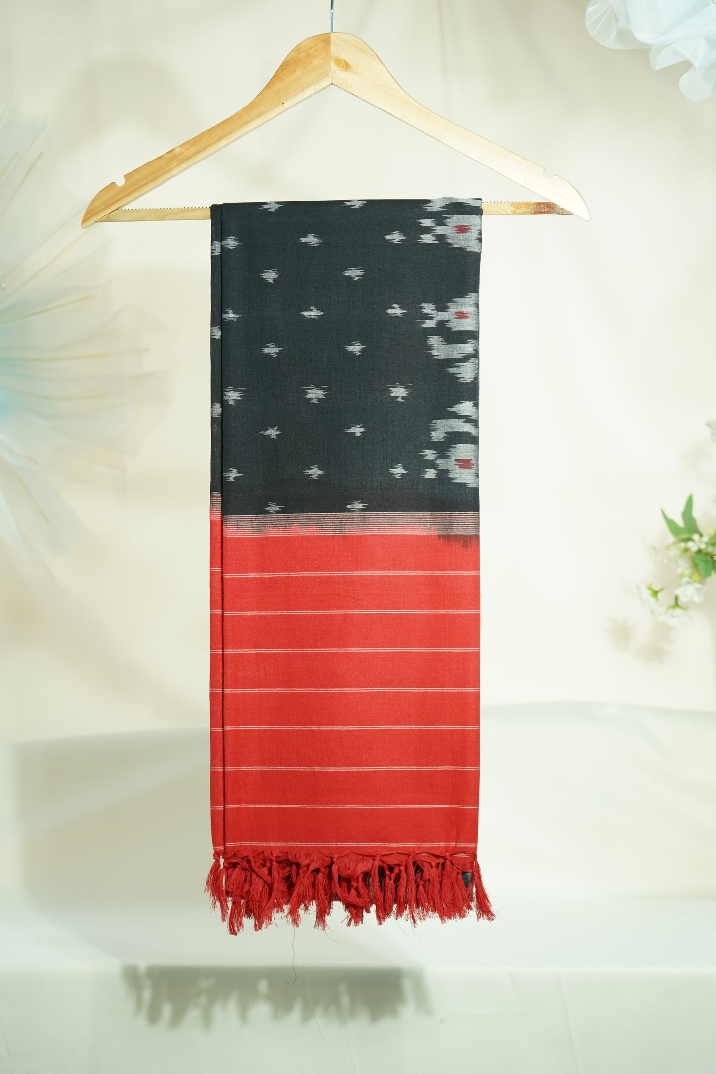 Premium Red and Black IKKAT Prints Dupatta Cotton Fabric