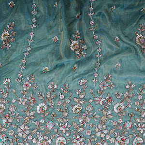 Sea Green Floral Cutdana embroidery Tissue Fabric WI-29022 - TradeUNO