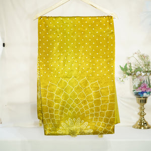 Mustard Floral Dupatta Mashru Silk Fabric