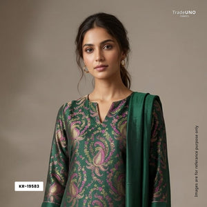Dark Green Tanchui Silk Fabric KR-19583 - TradeUNO