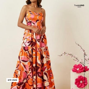 Orange floral print Bemberg Modal Silk Fabric KTP-31412 - TradeUNO