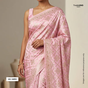 Pink Floral Foil Print Silk VC-14913 - TradeUNO