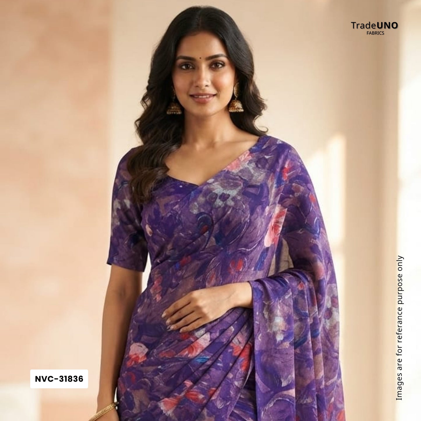 Purple Abstract print Crepe Fabric NVC-31836