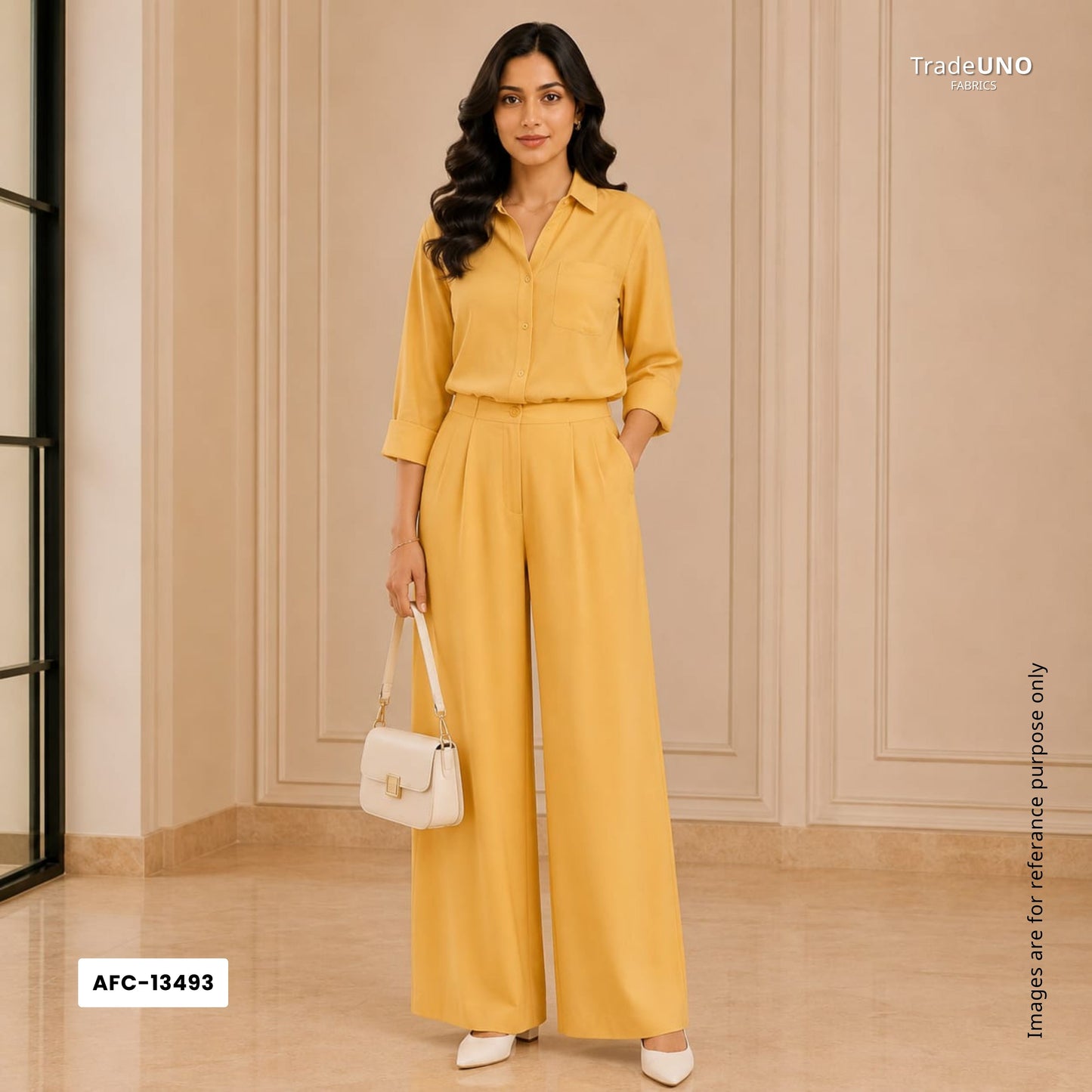 Premium Yellow Solid Banana Crepe Fabric AFC-13493