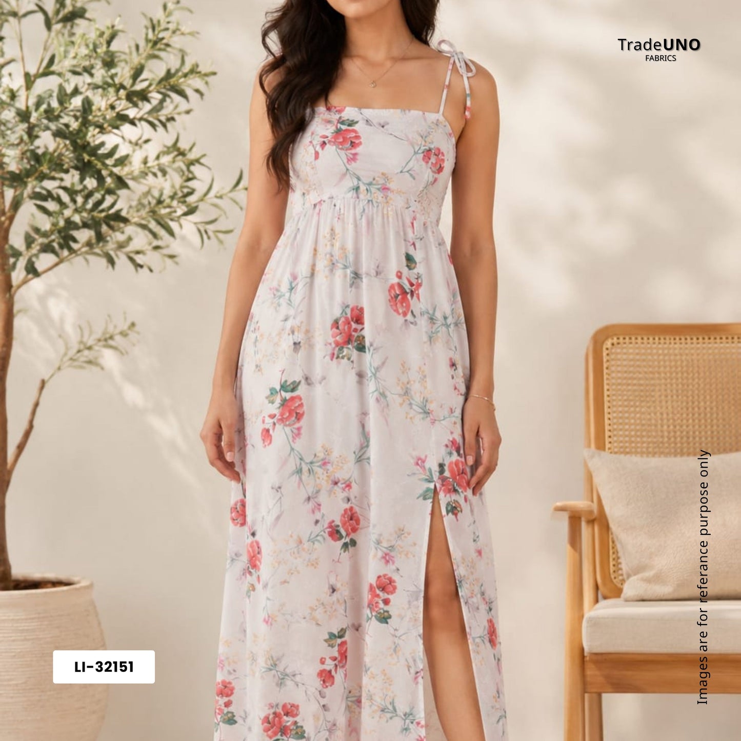 White With Red Floral Print Cotton Schiffli Fabric LI-32151 - TradeUNO