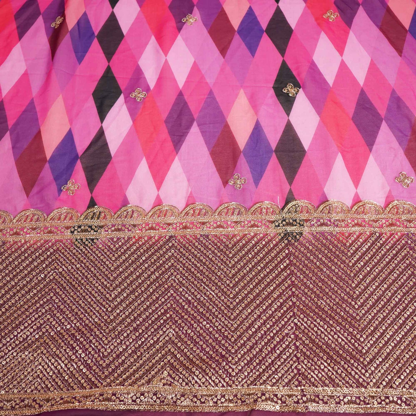 Pink Geometrical Print Sequence Embroidery Georgette SSC-11978