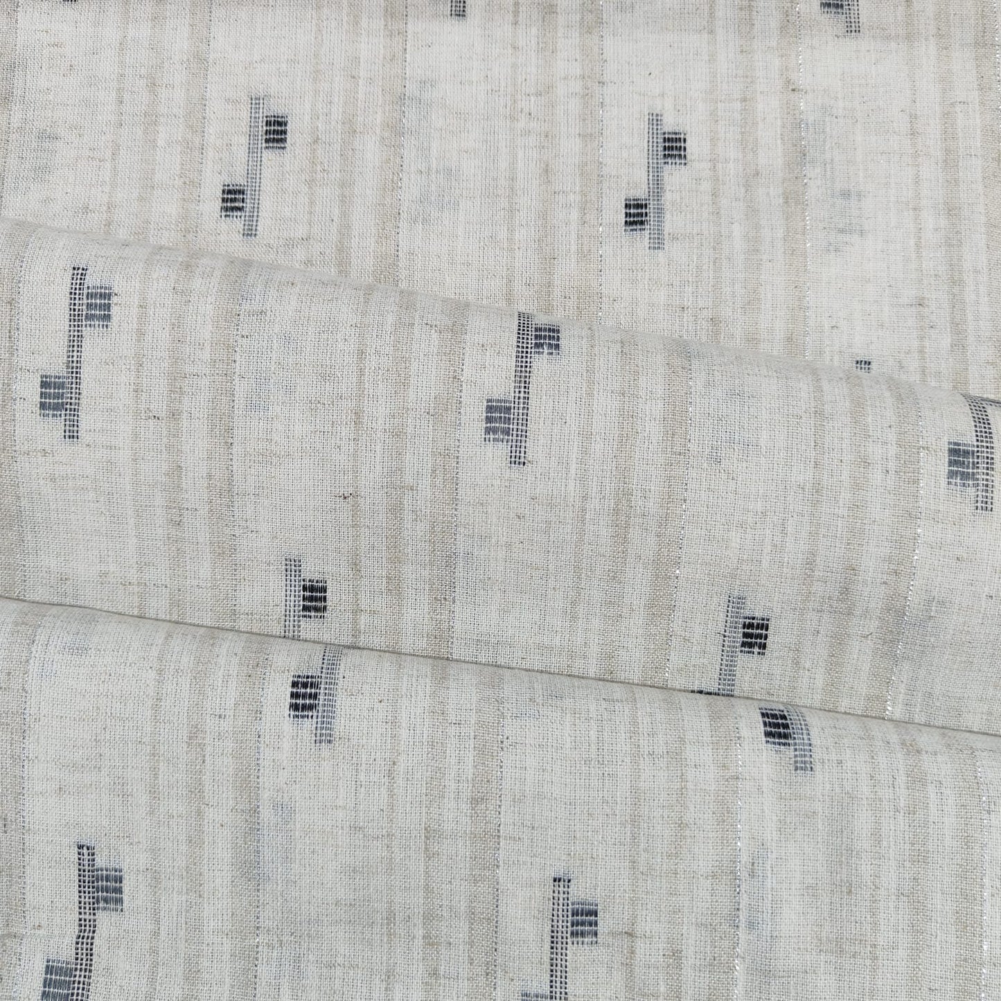 Cream & Black Handblock With Lurex Cotton Fabric 12036
