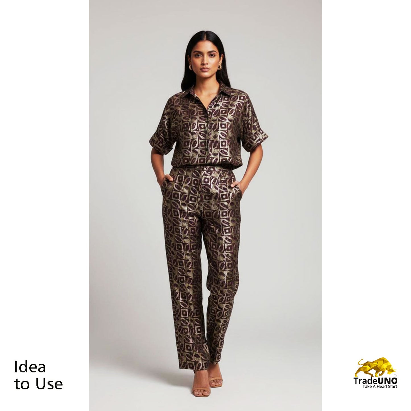 Maroon Abstract Foil Print Chanderi Silk Fabric 12049