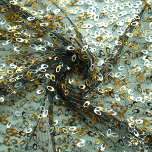 Black With Gold & Silver Sequence Embroidery Net Fabric