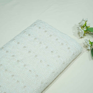 White Floral Sequence Embroidery Organza JD-12255
