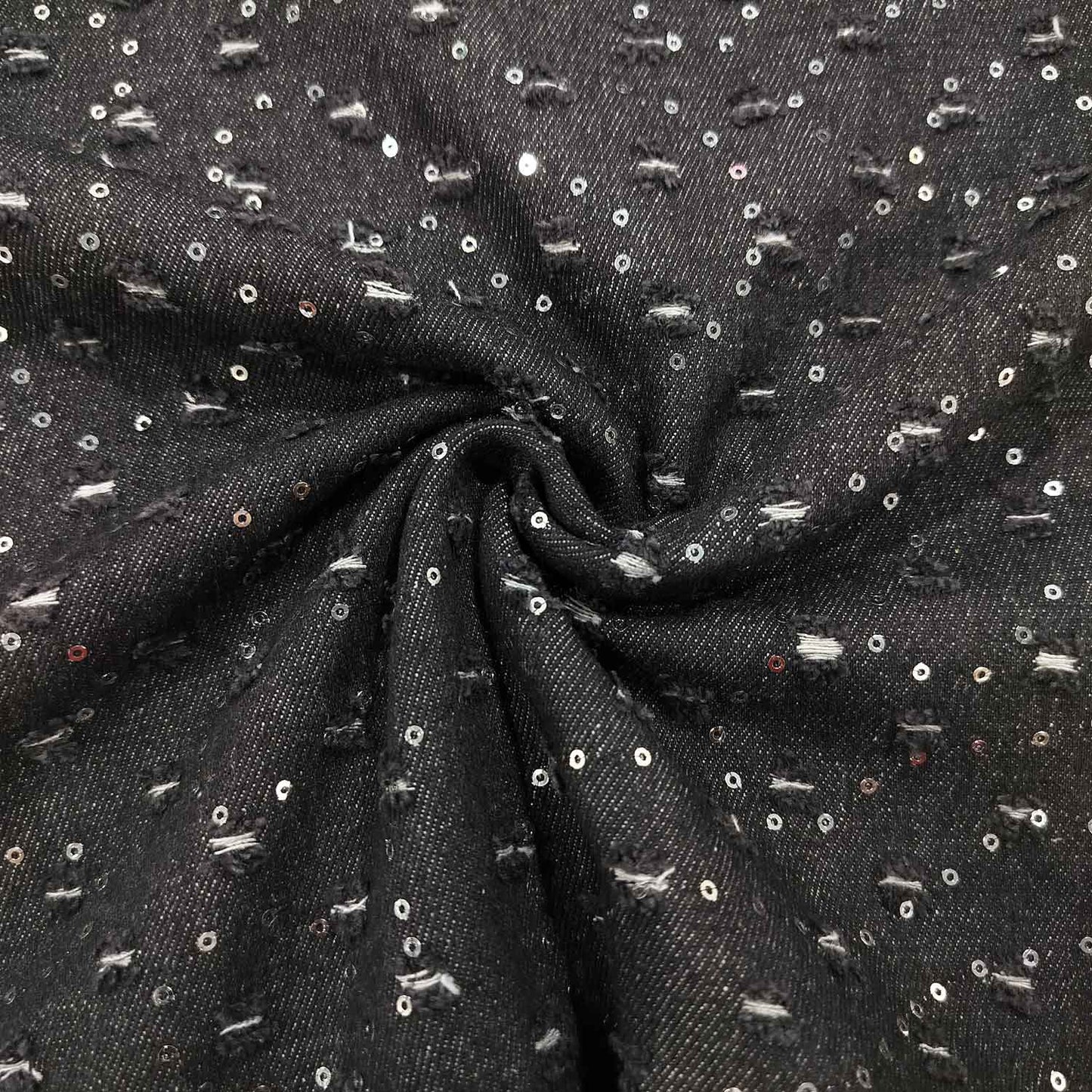 Black Ripped Sequence Embroidery Denim AFC-12275