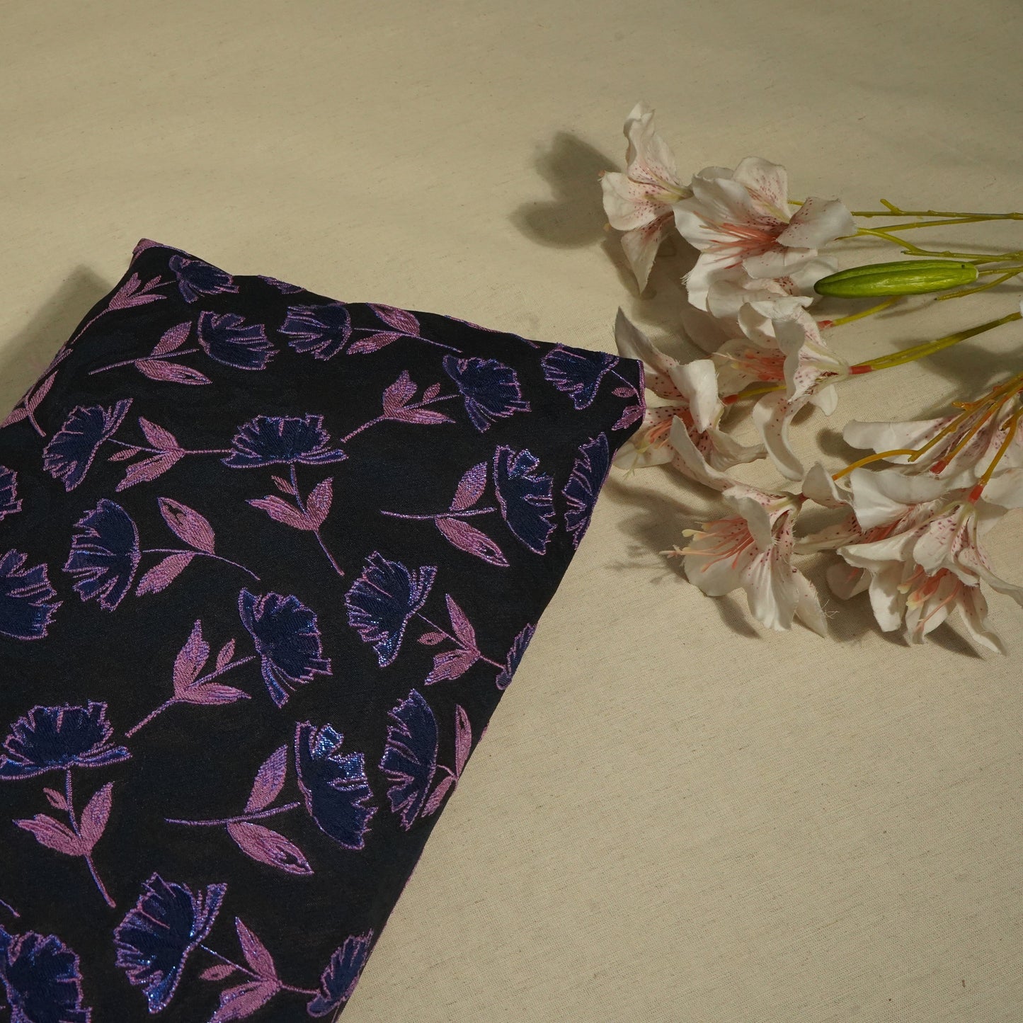 Black & Purple Floral Brocade Jacquard OE-12379