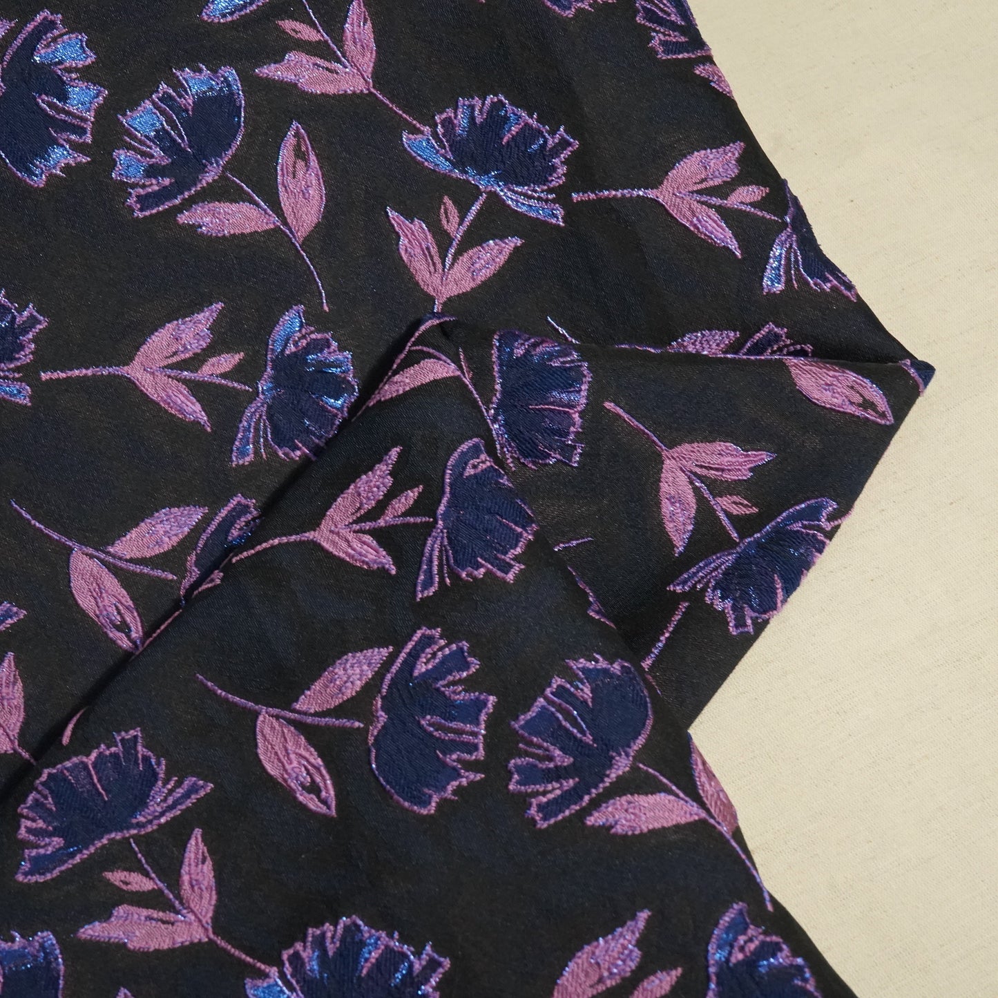 Black & Purple Floral Brocade Jacquard OE-12379