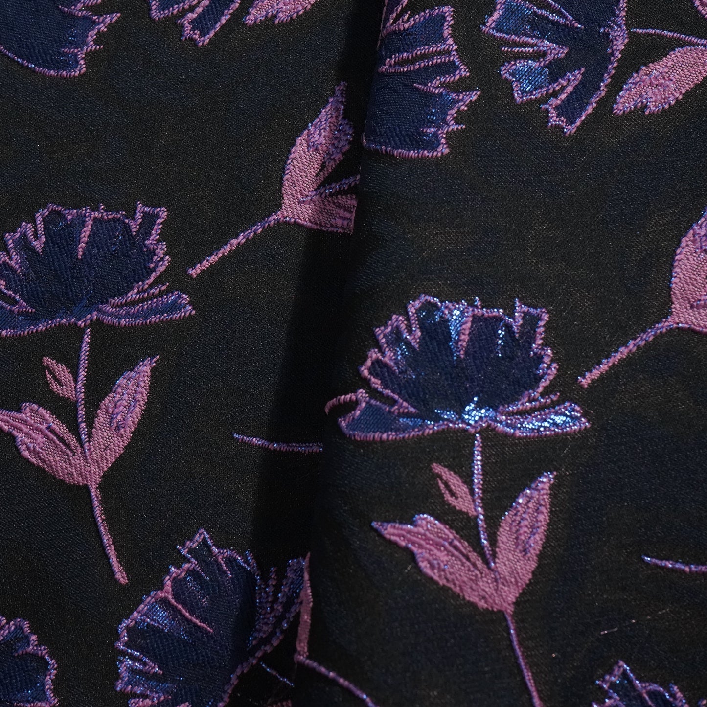 Black & Purple Floral Brocade Jacquard OE-12379