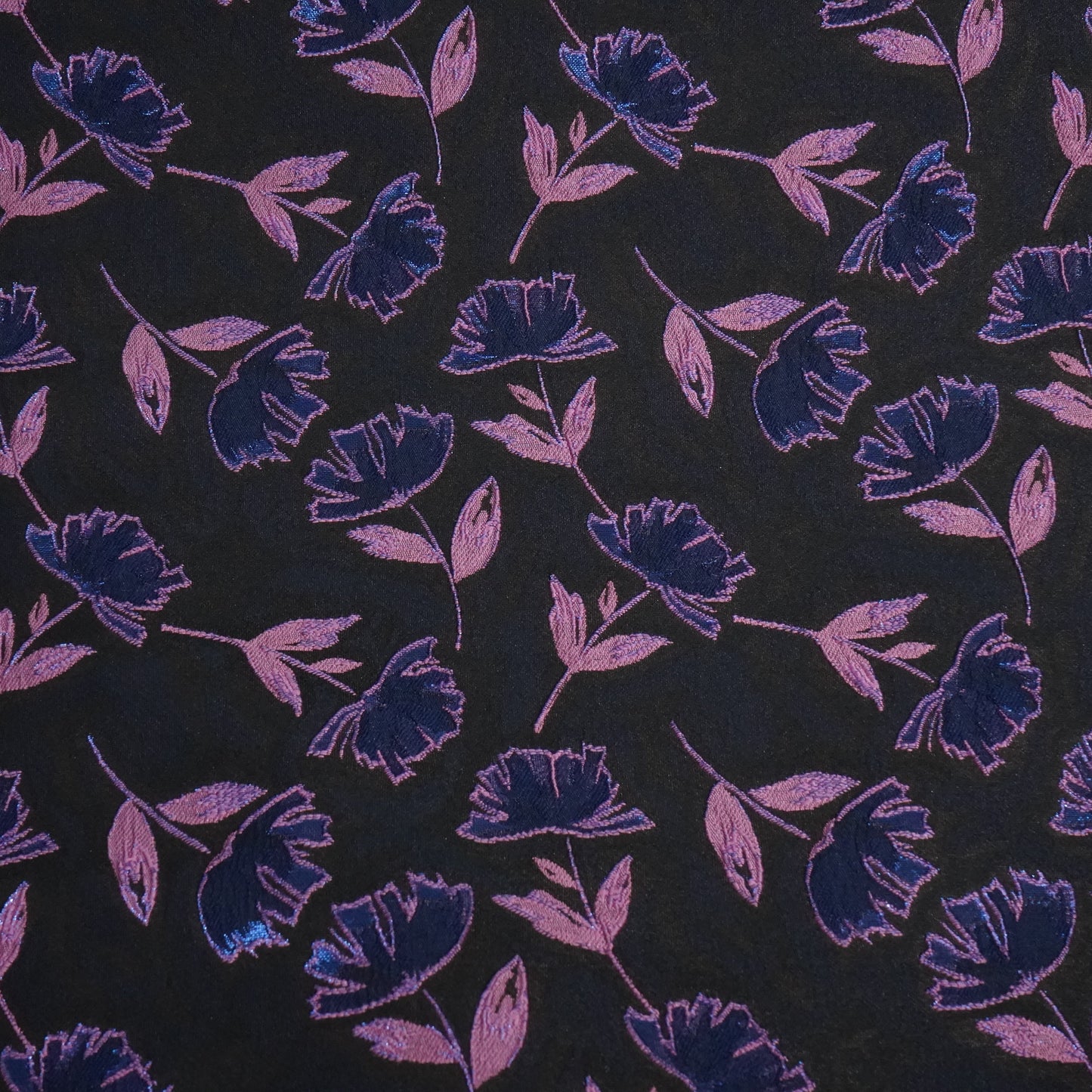 Black & Purple Floral Brocade Jacquard OE-12379