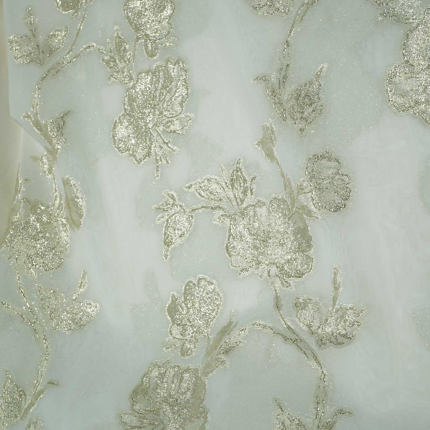 White & Golden Floral With Lurex Organza Jacquard OE-12415
