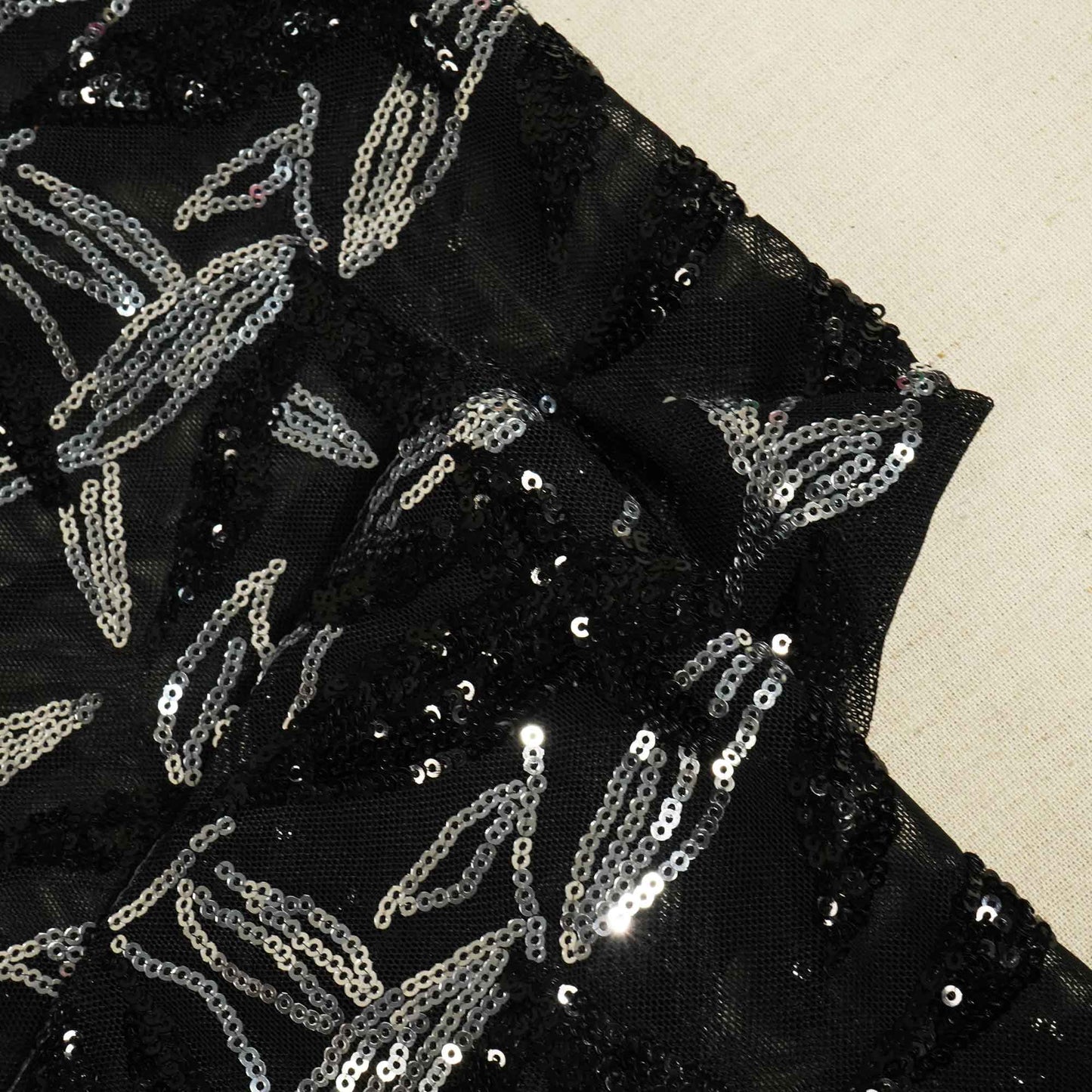 Black & Silver Imported Sequence Embroidery Net CF-12474