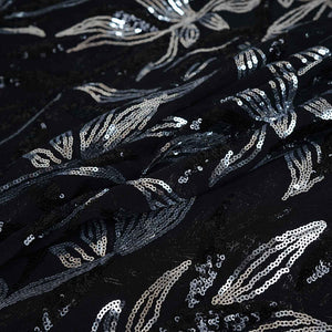 Black & Silver Imported Sequence Embroidery Net CF-12474 - TradeUNO