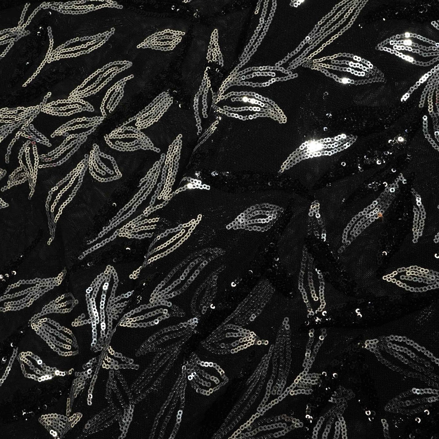 Black & Silver Imported Sequence Embroidery Net CF-12474
