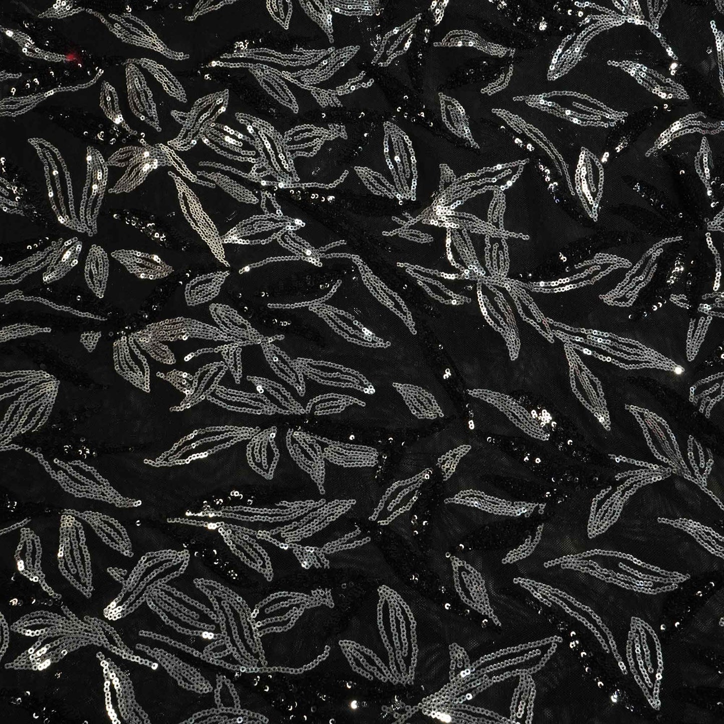 Black & Silver Imported Sequence Embroidery Net CF-12474