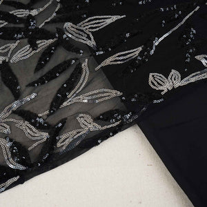 Black & Silver Imported Sequence Embroidery Net CF-12474 - TradeUNO