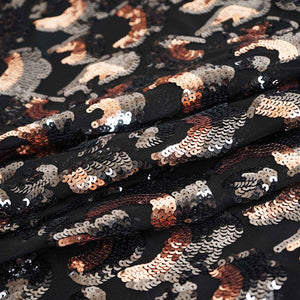 Black & Peach Pink Imported Sequins Embroidery Net Fabric - TradeUNO