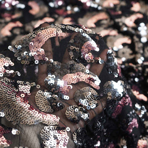 Black & Pink Imported Sequins Embroidery Net Fabric - TradeUNO