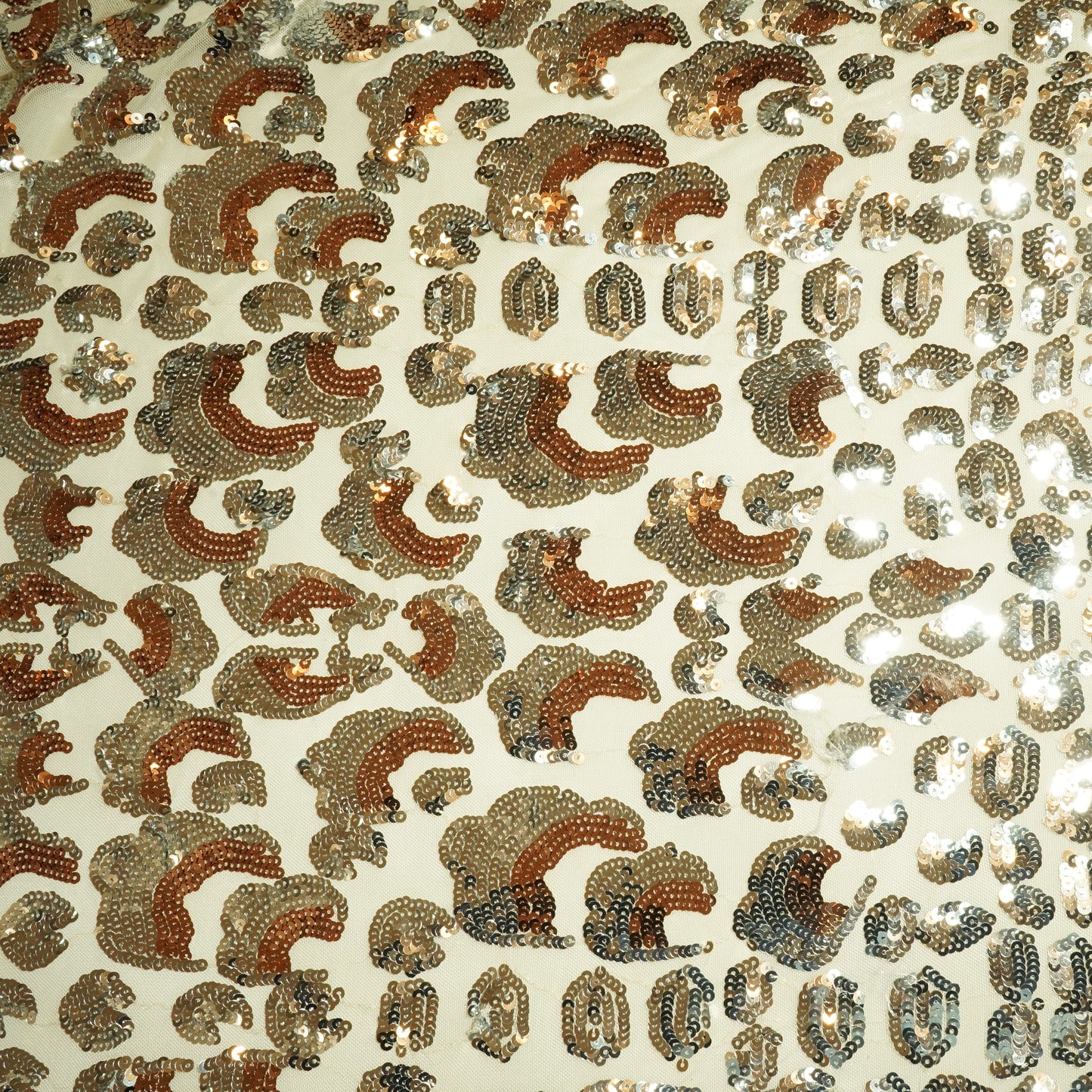Cream & Orange Imported Sequence Embroidery Net Fabric