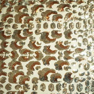 Cream & Orange Imported Sequence Embroidery Net Fabric