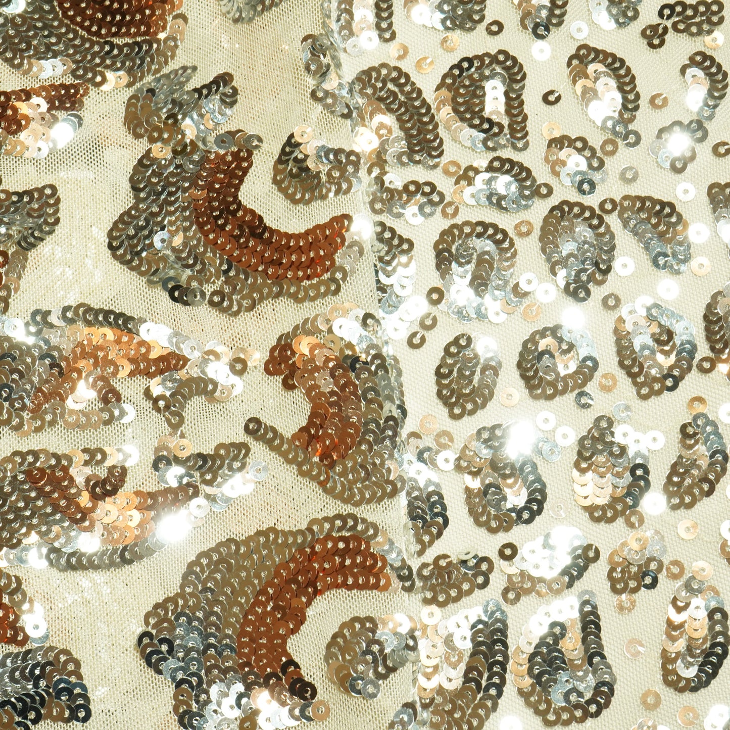 Cream & Orange Imported Sequence Embroidery Net Fabric