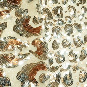 Cream & Orange Imported Sequence Embroidery Net Fabric