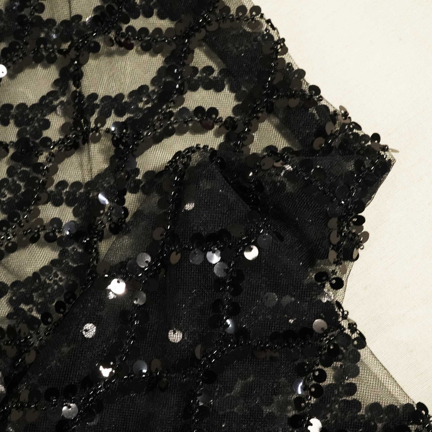 Black Imported Beads Sequence Embroidery Net CF-12490