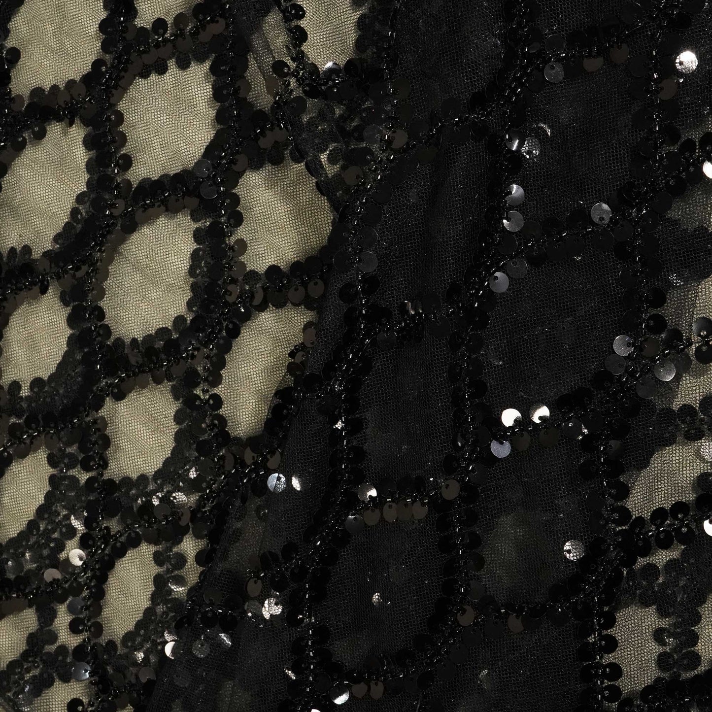 Black Imported Beads Sequence Embroidery Net CF-12490