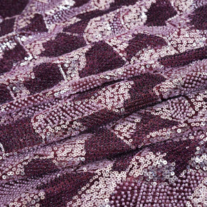 Maroon & Silver Beads Imported Sequins Embroidery Net Fabric - TradeUNO