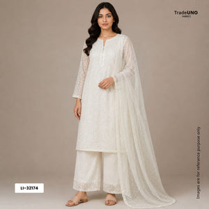 Off White Sequins Embroidery Net Fabric LI-32174 - TradeUNO
