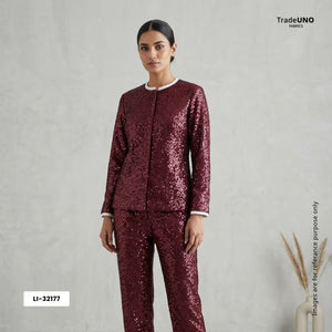 Dark Red Sequins Embroidery Net Fabric LI-32177 - TradeUNO