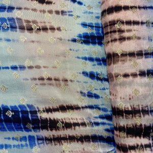 Blue & Peach Pink Shibhori Print Russian Jacquard Fabric