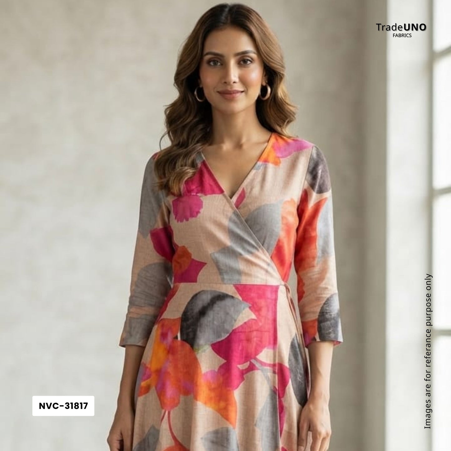 Beige with Multicolor Abstract print Crepe Fabric NVC-31817