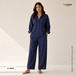 Navy Blue Sequins Embroidery Net Fabric LI-32180 - TradeUNO