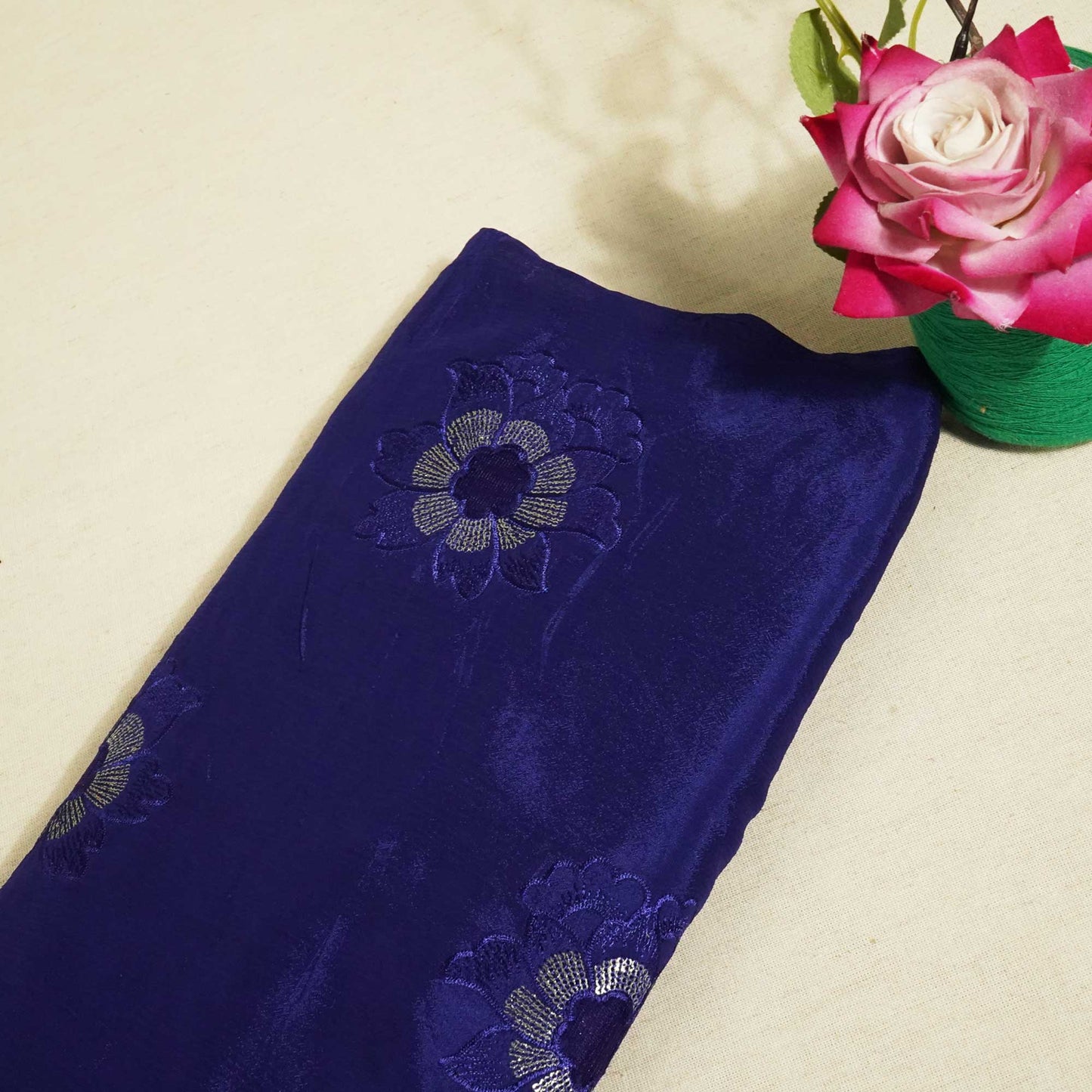 Dark Blue Floral Sequence Embroidery Chinnon VF-13072