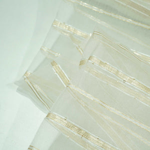 White & Gold Stripe With Lurex Sequence Embroidery Organza ASM-13145